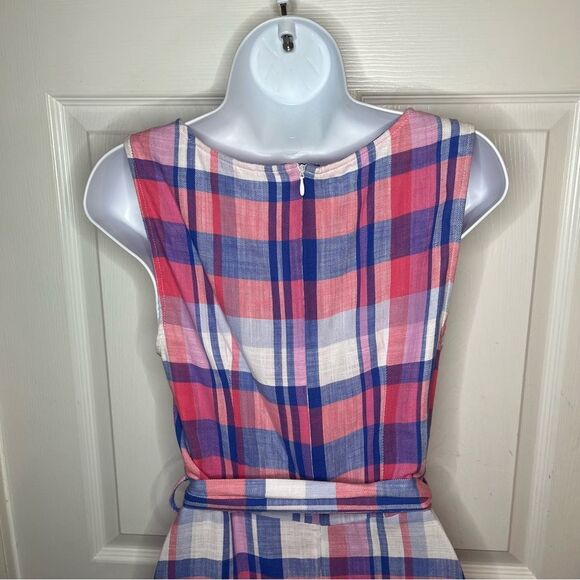 Joules Pink Blue Plaid Fiona Midi Dress Cotton Sleeveless Tie Waist 6 - Picture 6 of 11